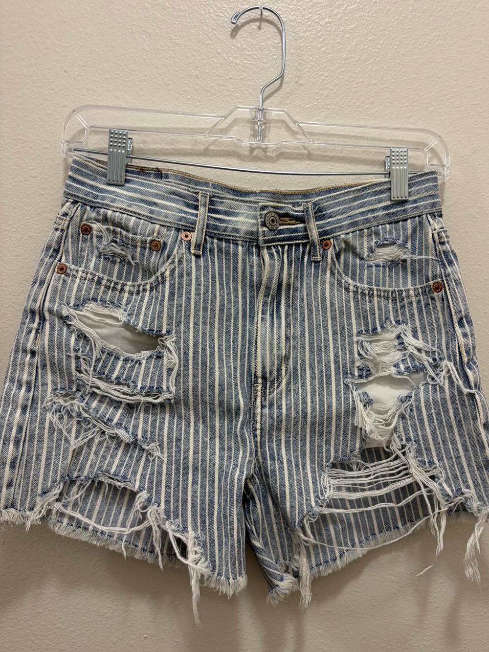 American Eagle Outfitters Striped Distressed Denim Shorts Sz 2 High Waist Boho